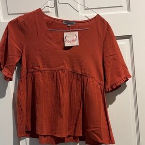 Wishlist Terracotta V-Neck Ruffle Blouse